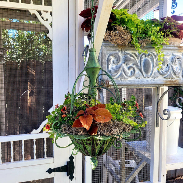 wrought iron planters plant stands hanging baskets Hanging Wrought Iron Flower Planter Basket