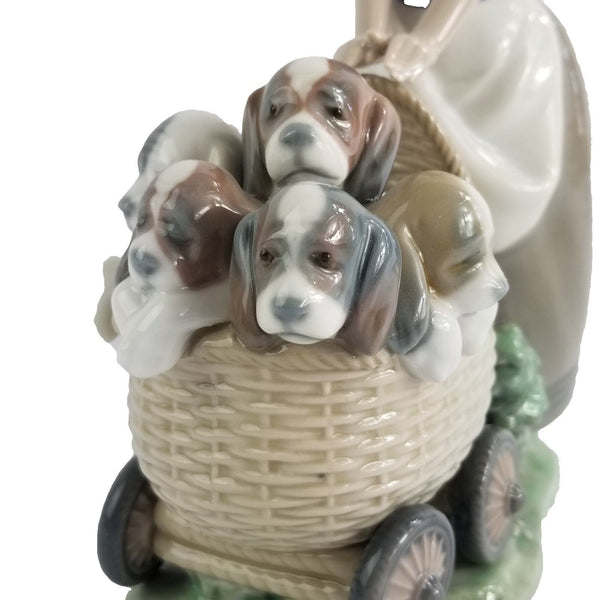Lladro Litter of Fun 5364 Girl with Stroller Full of Puppies