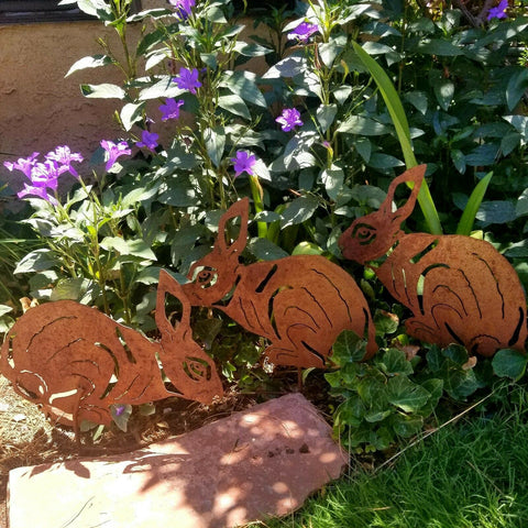 Set of 3 Metal Garden Rabbit Silhouette Stakes