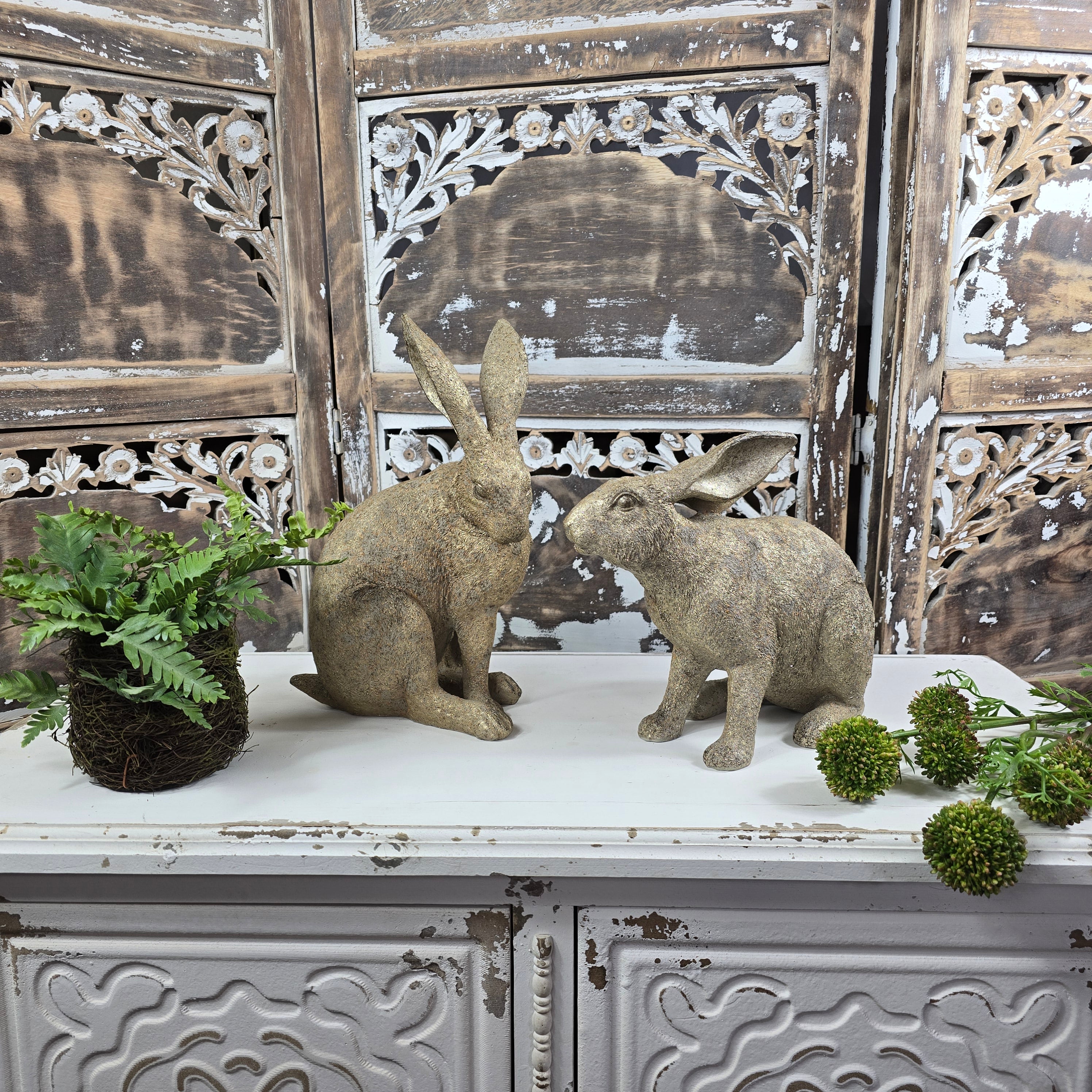 Rustic Weathered Gold Speckle Garden Bunny Rabbit Set of 2 - City ...