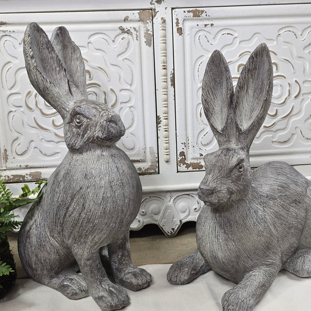 Antique Style Textured Gray Resin Bunny Rabbit Set of 2 16"