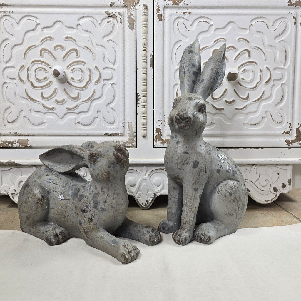 Resin Gray Bunny Rabbits Set of 2