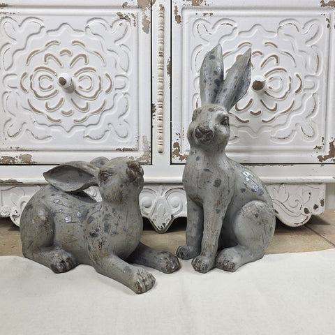 Resin Gray Bunny Rabbits Set of 2