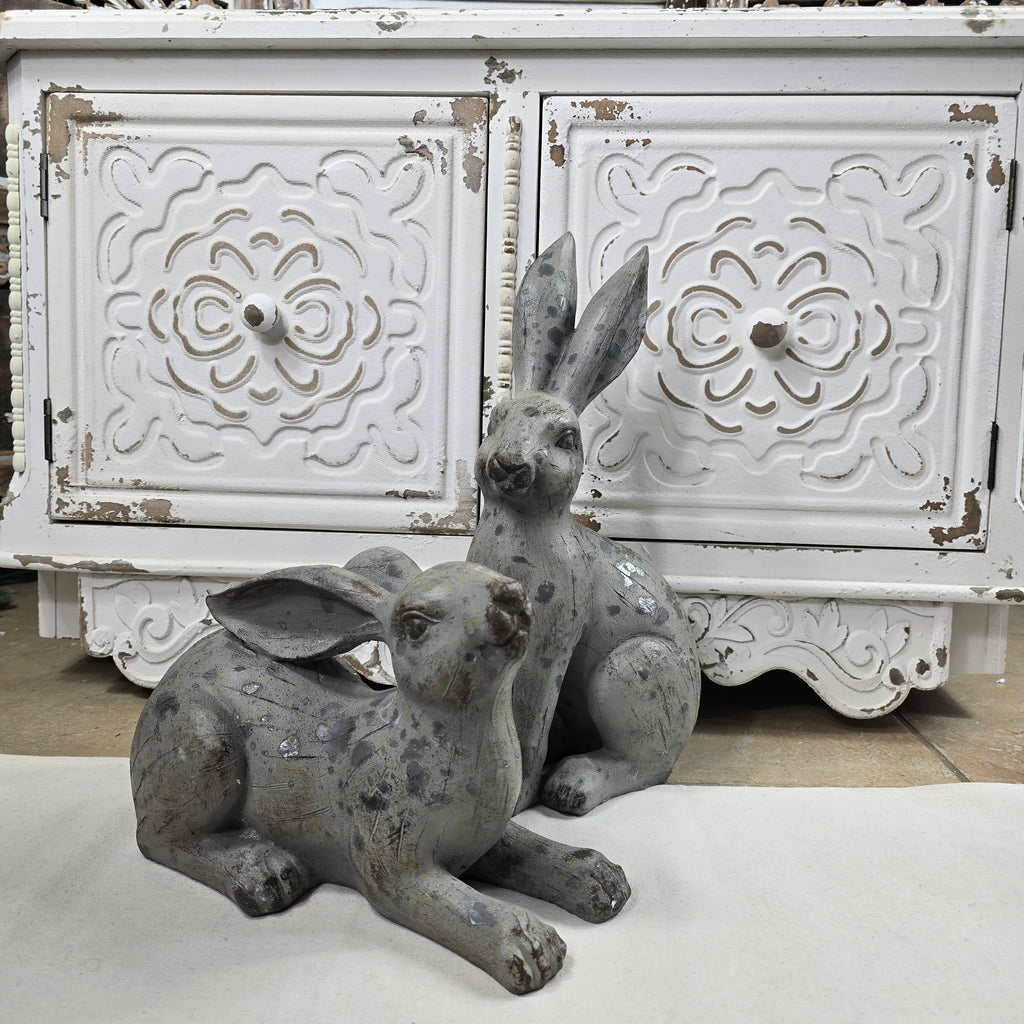 Resin Gray Bunny Rabbits Set of 2