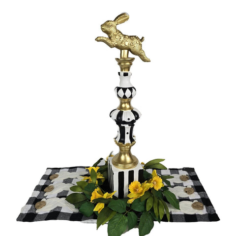 Black and White Check Bunny Rabbit Finial Pedestal 24"