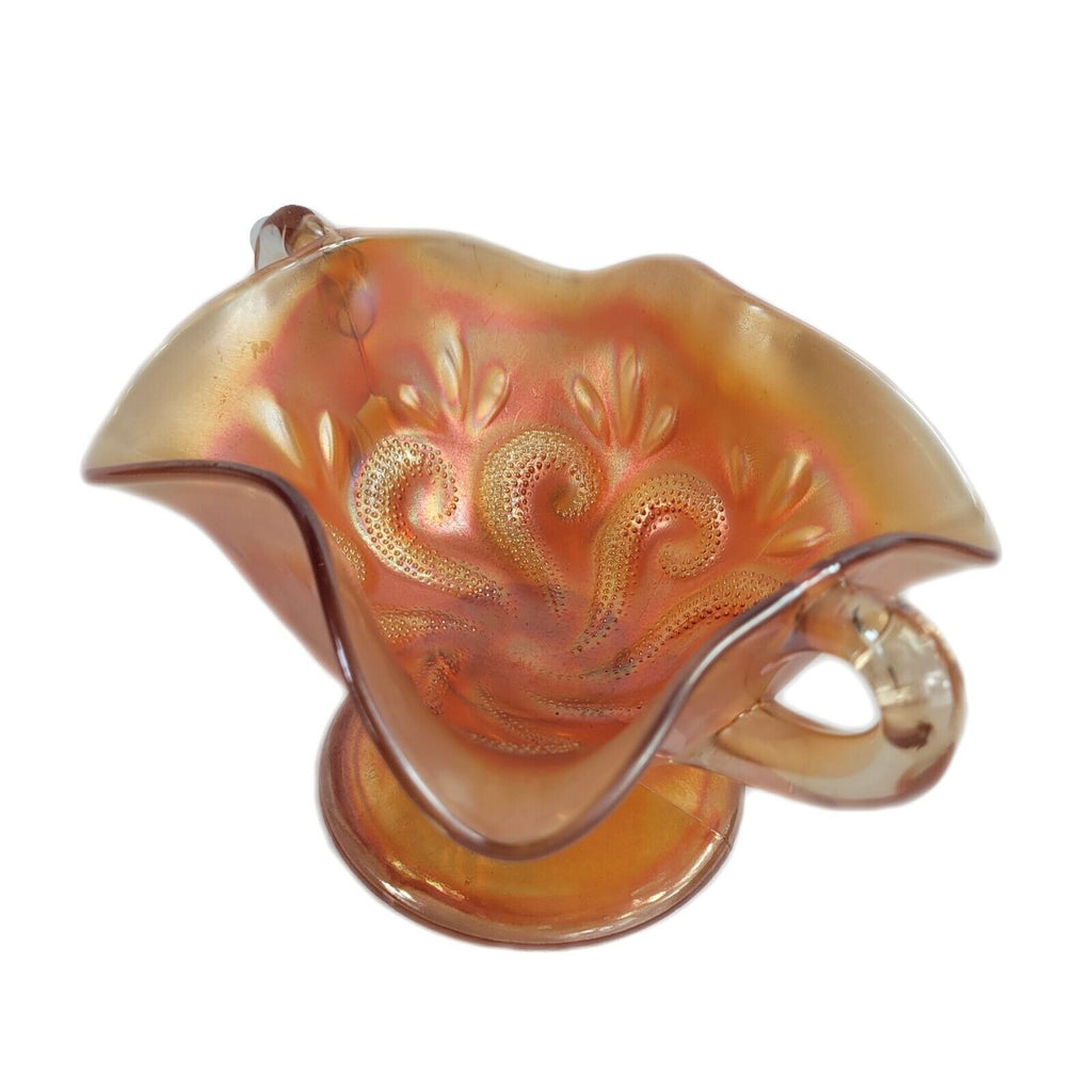 Antique Dugan Carnival Glass Marigold Question Marks Two Handled Footed Bon Bon
