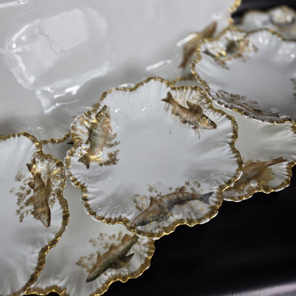 Antique Limoges China Fish Platter and Plates