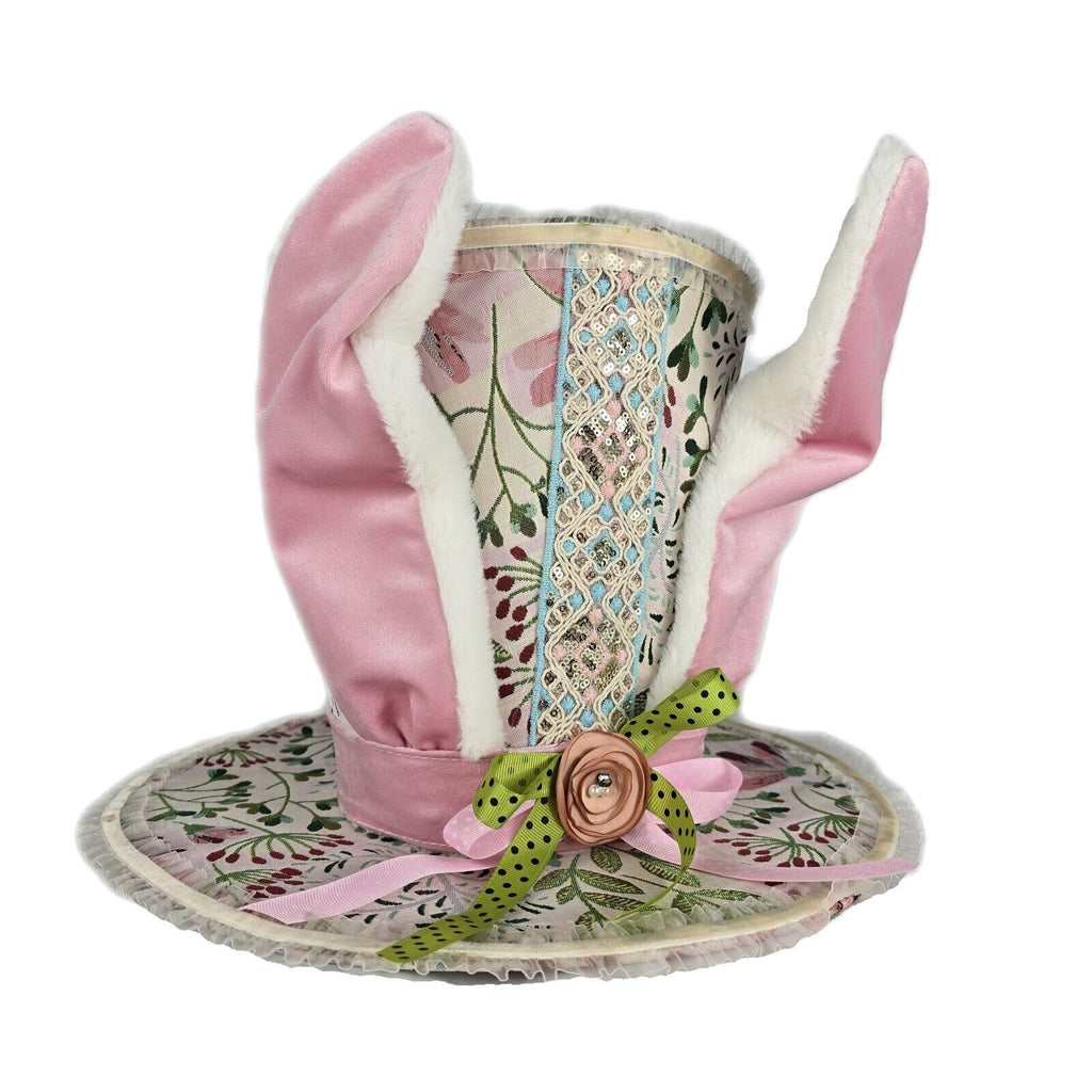 December Diamonds Green Garden Pattern Bunny Hat Figurine, Multicolor