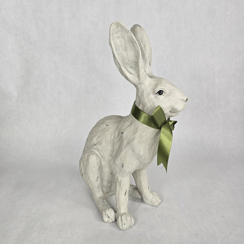 Antique Style White Wash Garden Bunny Rabbit Figurine Set of 3