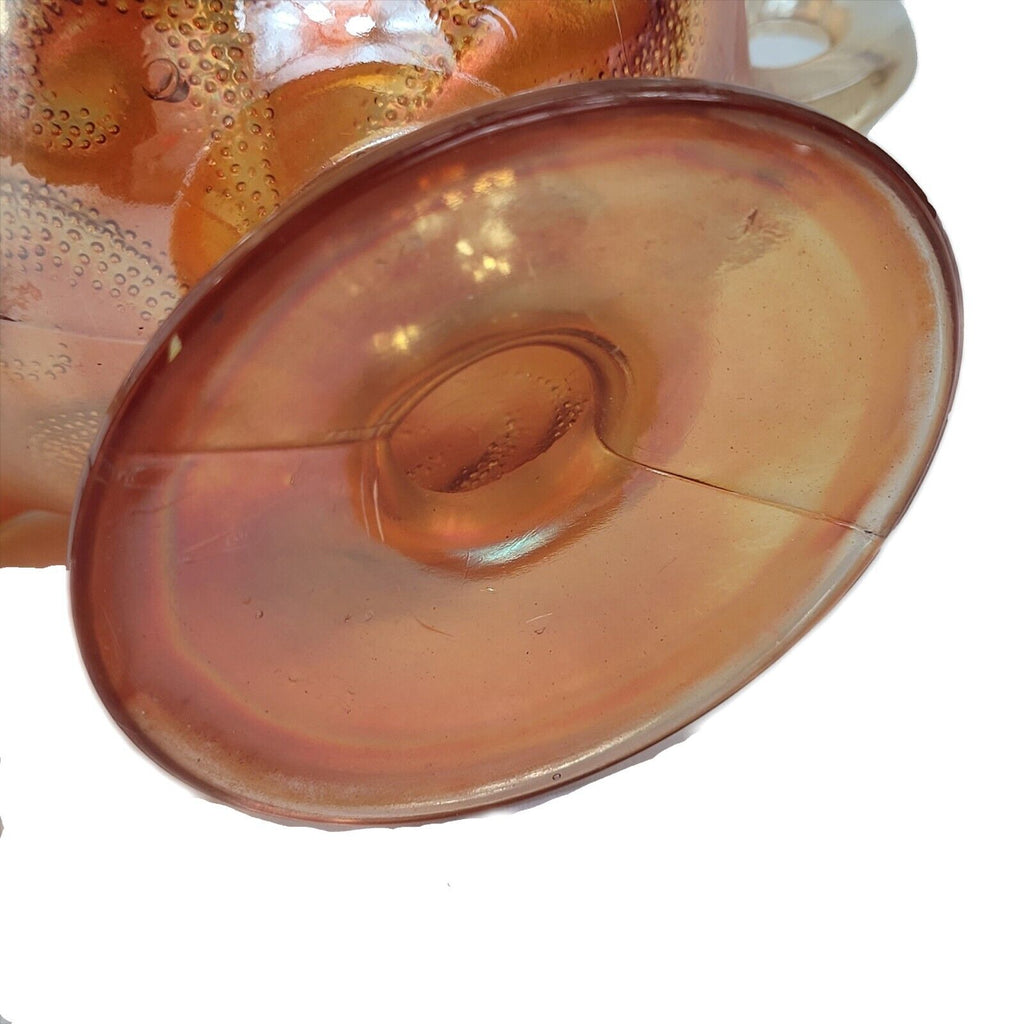 Antique Dugan Carnival Glass Marigold Question Marks Two Handled Footed Bon Bon