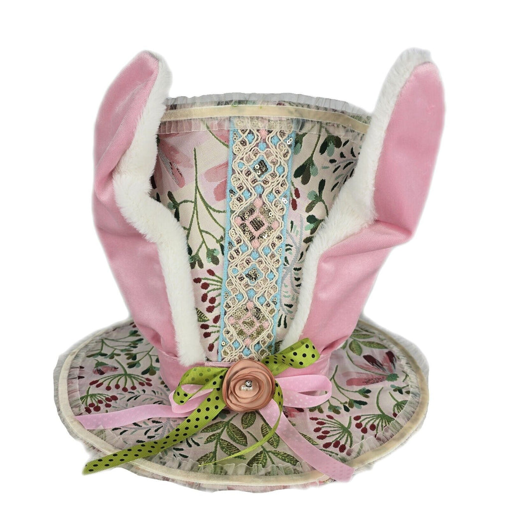 December Diamonds Green Garden Pattern Bunny Hat Figurine, Multicolor