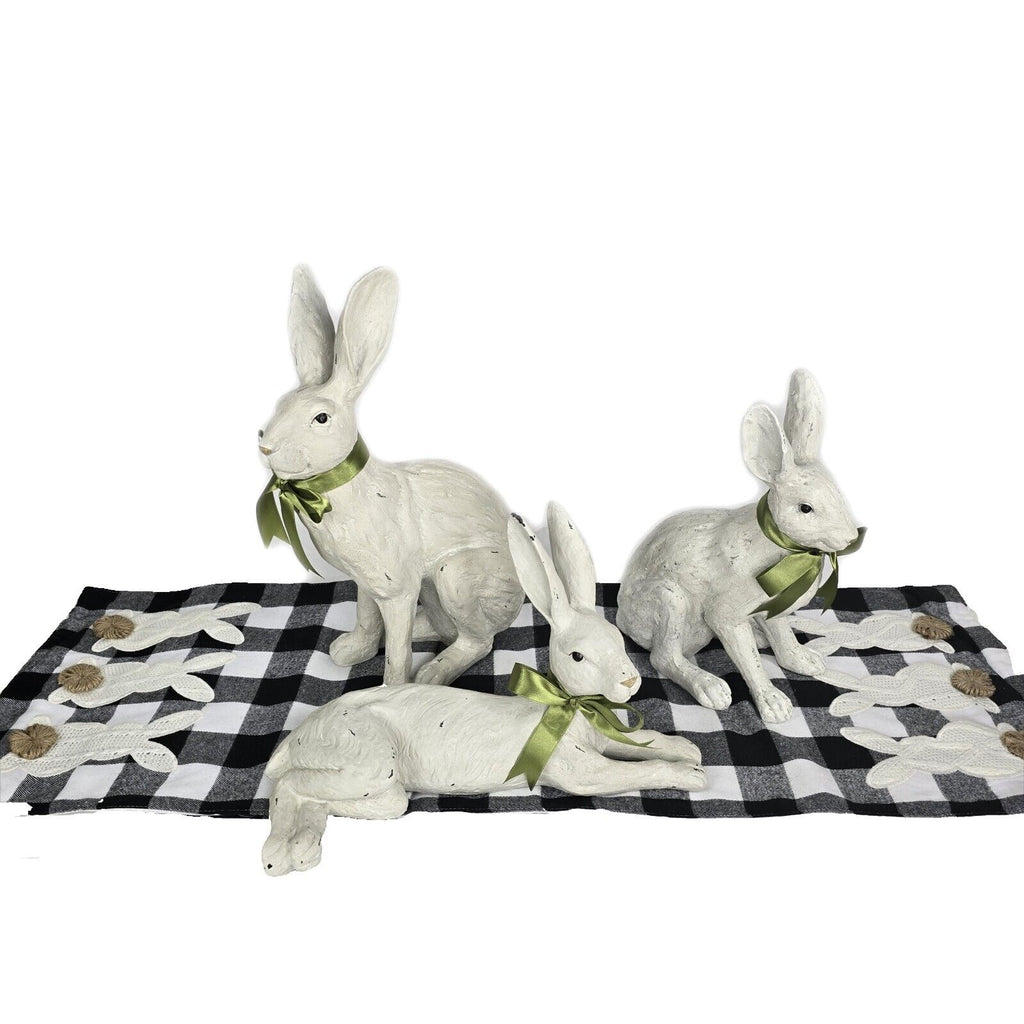 Antique Style White Wash Garden Bunny Rabbit Figurine Set of 3