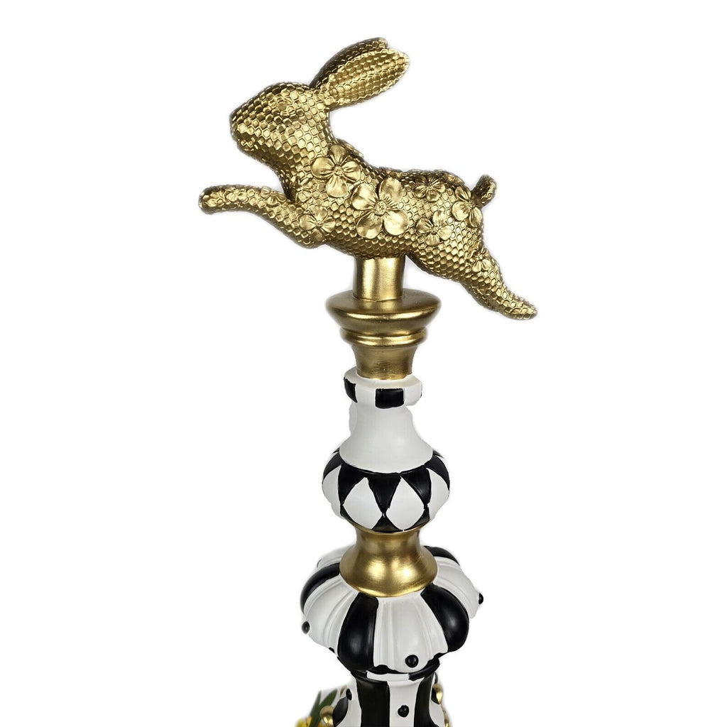 Black and White Check Bunny Rabbit Finial Pedestal 24"