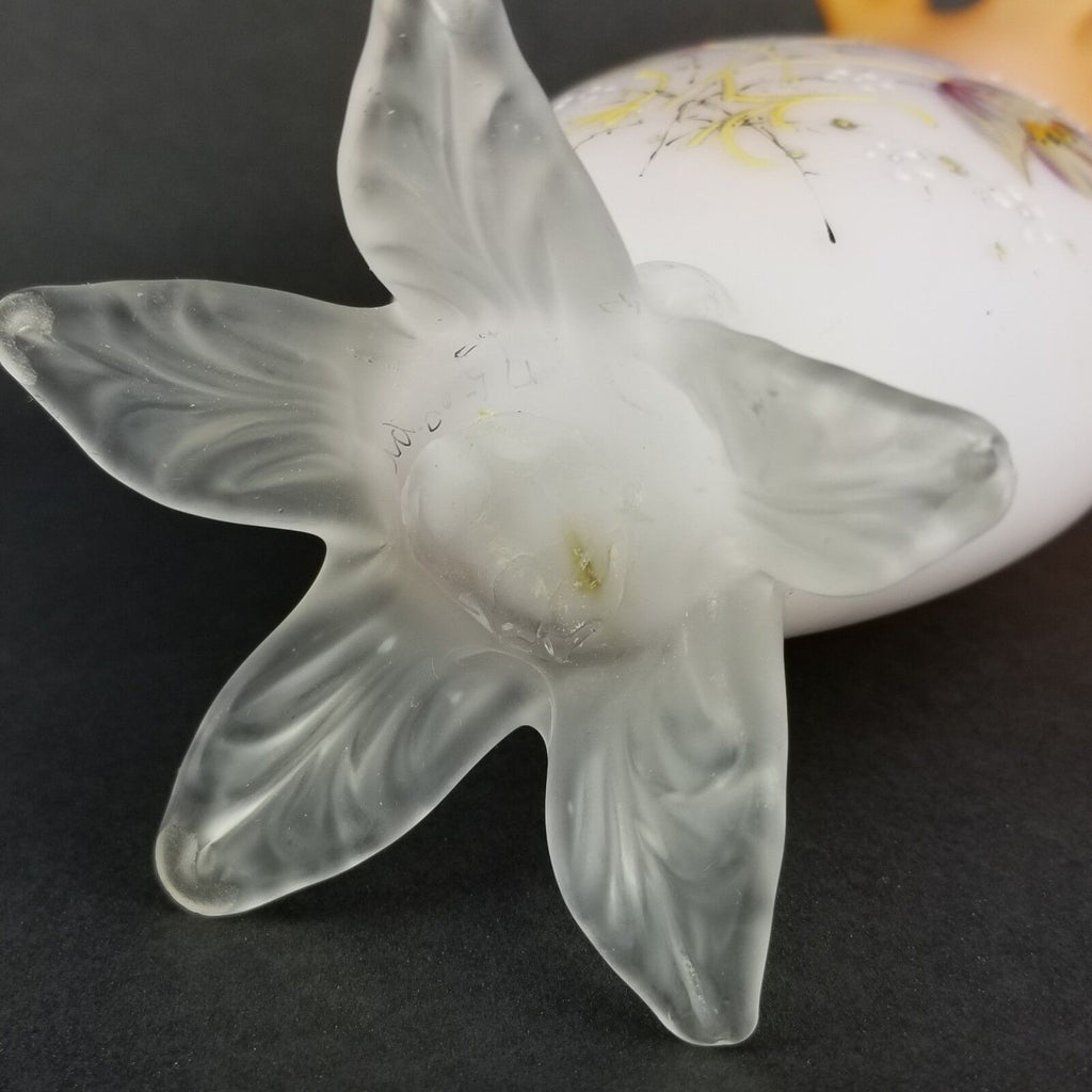 Antique Footed Webb Cased Glass Peach Blow Hand Painted Floral Ruffle Vase