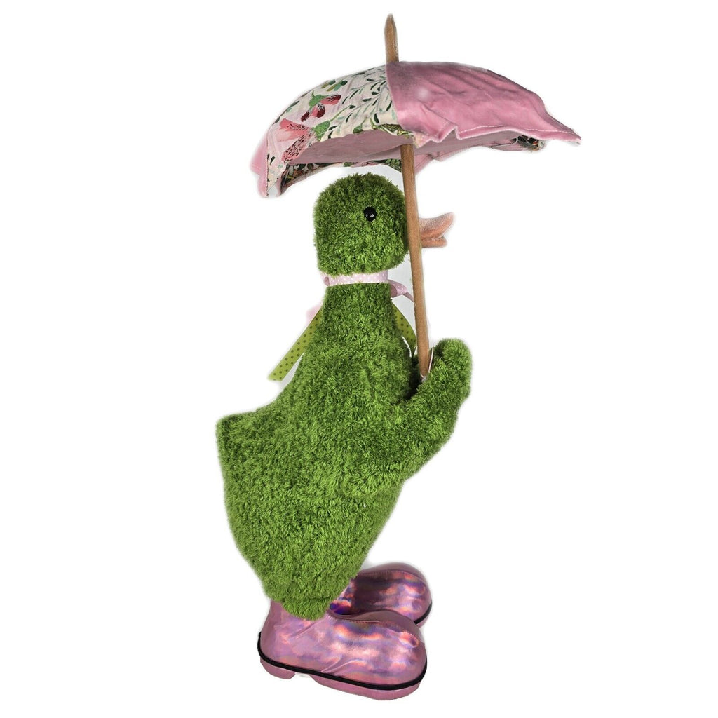 December Diamonds Green Garden Duck With Boots & Umbrella Figurine