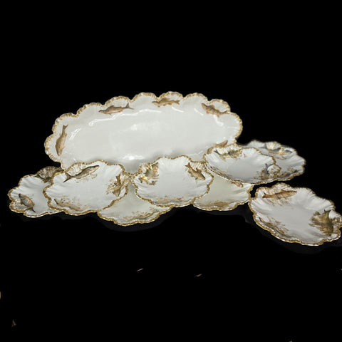 Antique Limoges China Fish Platter and Plates