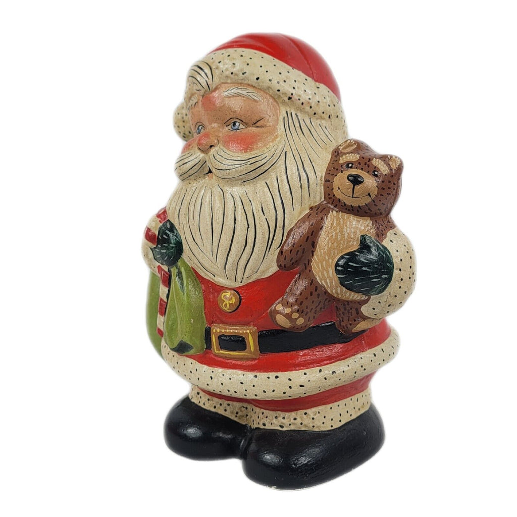 Vaillancourt Folk Art Santa with Toy Bag and Teddy Bear