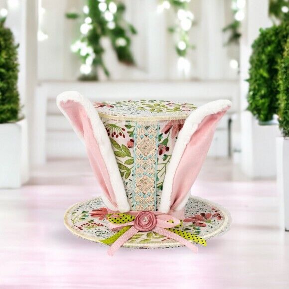 December Diamonds Green Garden Pattern Bunny Hat Figurine, Multicolor