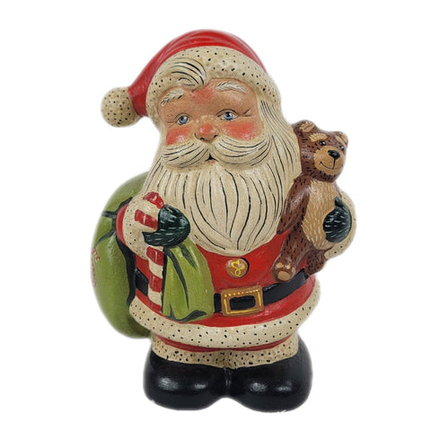 Vaillancourt Folk Art Santa with Toy Bag and Teddy Bear