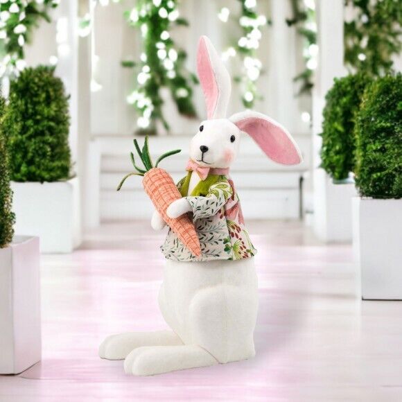 December Diamonds Bunny Rabbit with Jacket Figurine with Carrot 21"