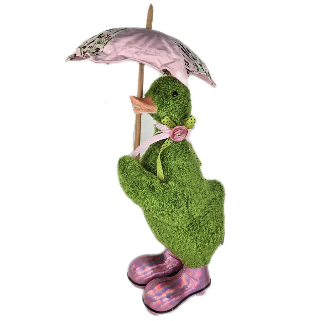 December Diamonds Green Garden Duck With Boots & Umbrella Figurine