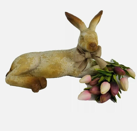 Rustic Resin Lying Garden Bunny Rabbit Figurine Statue