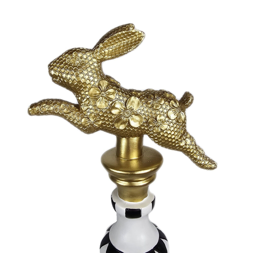 Black and White Check Bunny Rabbit Finial Pedestal 24"