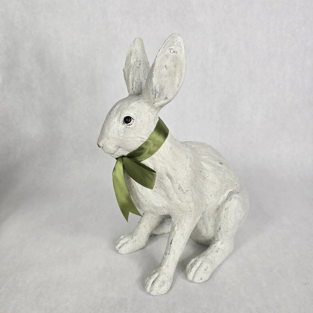 Antique Style White Wash Garden Bunny Rabbit Figurine Set of 3