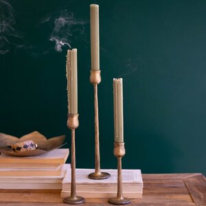 Antique Brass Finish Metal Taper Candle Holders
