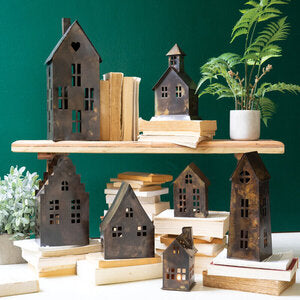 Antique Style Metal Village Set of 7