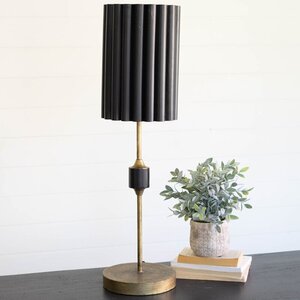 Antique Gold Table Lamp with Fluted Black Metal Shade