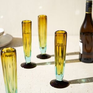 Blue and Amber Recycled Champagne Glasses Set of 4