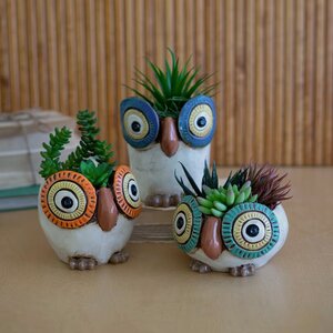 Set of 3 Ceramic Owl Planters