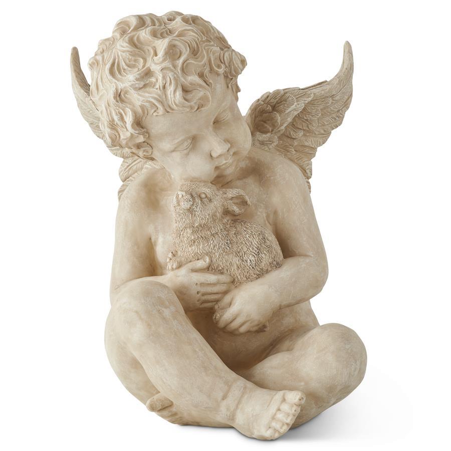 Cherub Garden Angel Statue Holding Rabbit