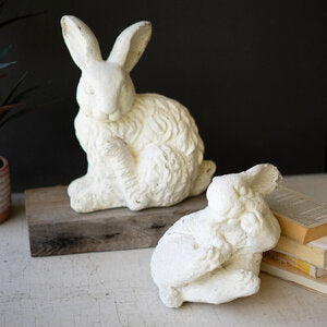 Playful Faux Concrete Garden Rabbits Set of 2 - City Farmhouse Antiques