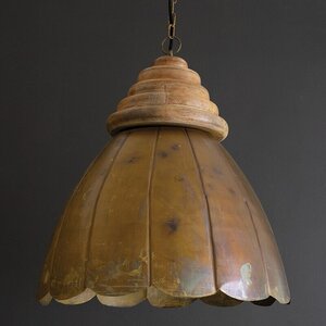 Dome Antique Brass Pendant Light with Wood Detail