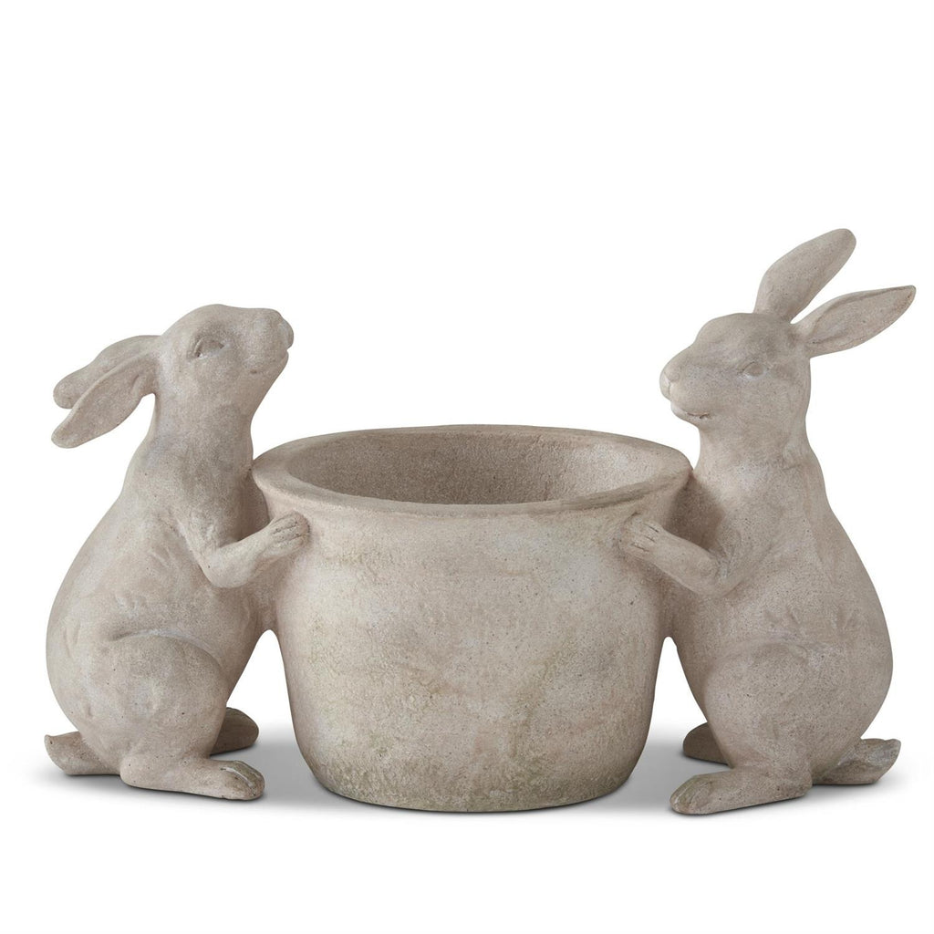 Faux Stone 2 Rabbit Flower Pot