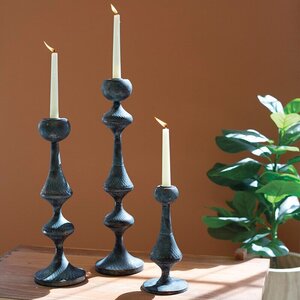 Set of 3 Antique Green Metal Candle Towers 23"