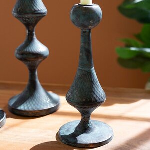 Set of 3 Antique Green Metal Candle Towers 23"