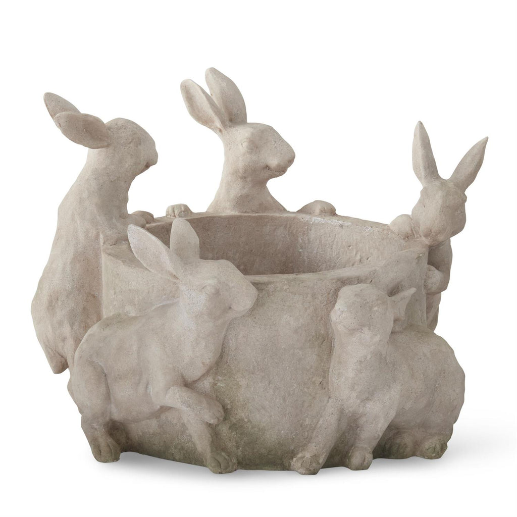 Resin Faux Stone 5 Rabbit Pot 11 Inch