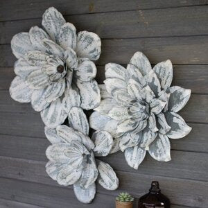 Whitewashed Metal Wall Flowers