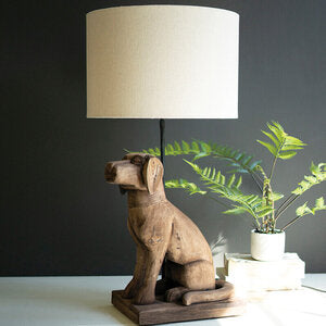 Wooden Dog Table Lamp