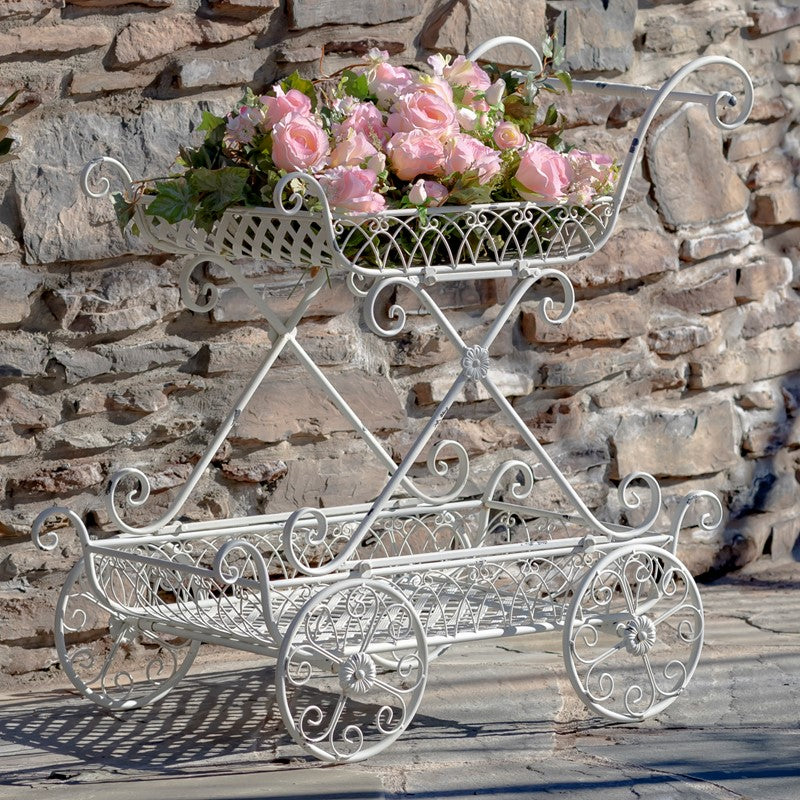 Two Tier Flower Push Cart with Moving Wheels - City Farmhouse Antiques