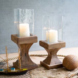 Square Hurricanes with Recycled Wood Bases Set of 2