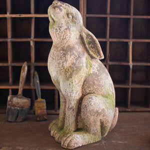 Faux Concrete Garden Bunny Rabbit With Head Up - City Farmhouse Antiques