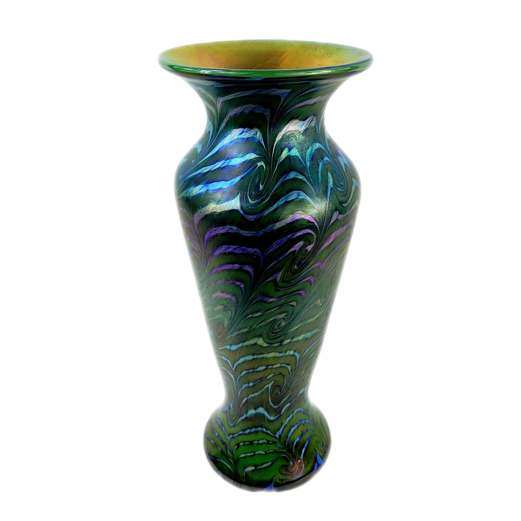 Lundberg Studios Jade Rainbow Swirl Art Glass Vase