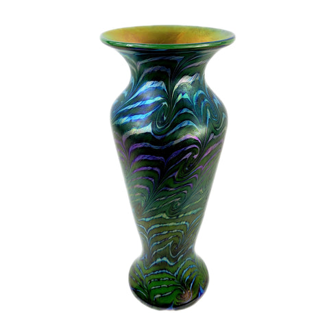 Lundberg Studios Jade Rainbow Swirl Art Glass Vase