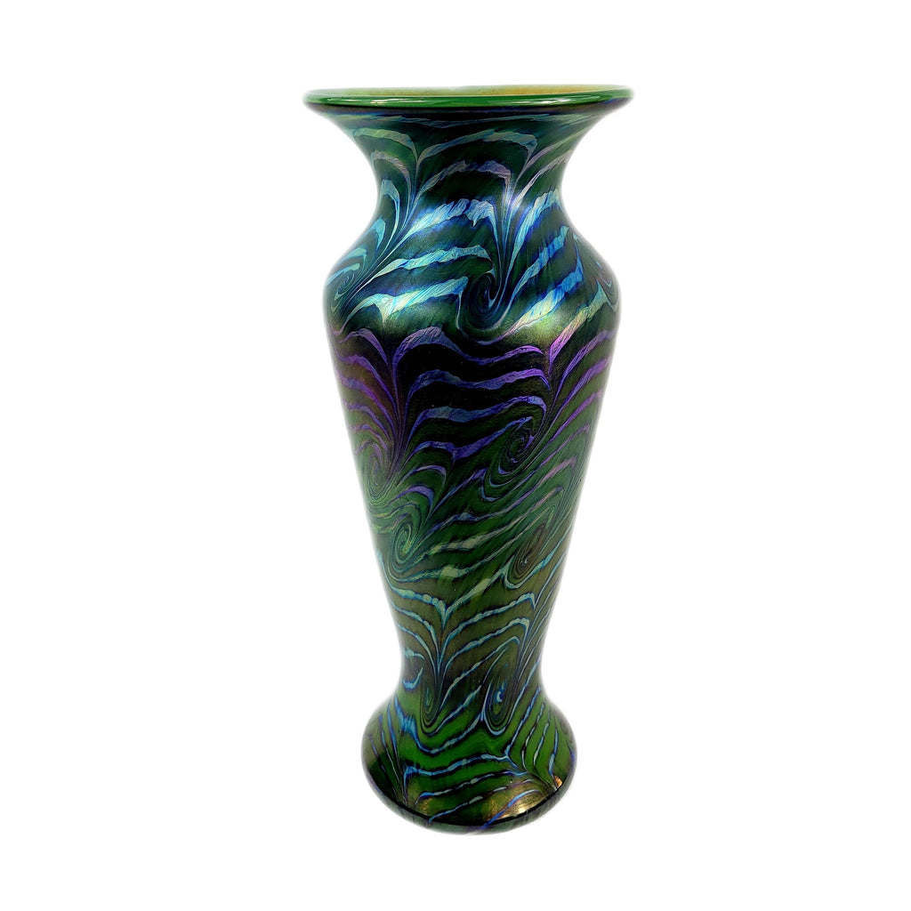 Lundberg Studios Jade Rainbow Swirl Art Glass Vase