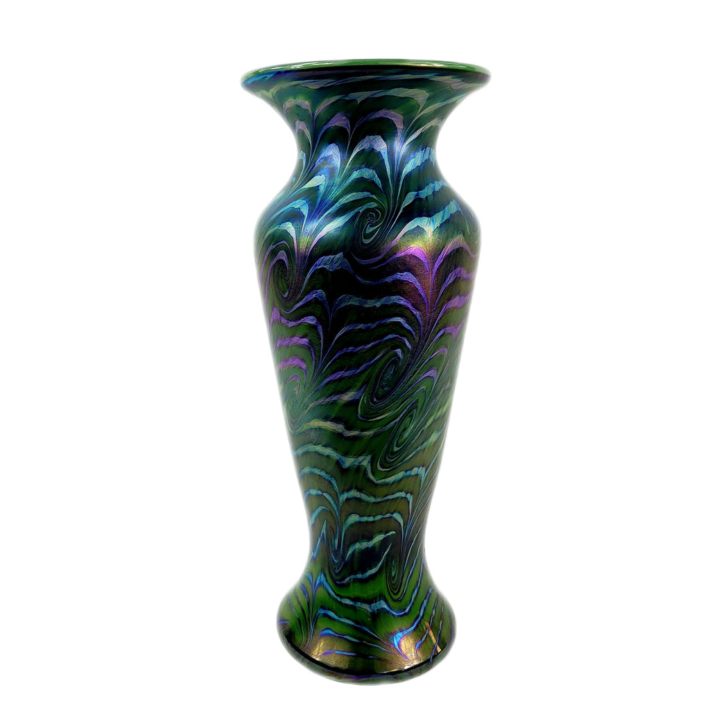 Lundberg Studios Jade Rainbow Swirl Art Glass Vase