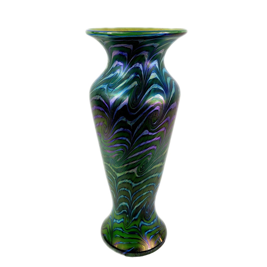 Lundberg Studios Jade Rainbow Swirl Art Glass Vase